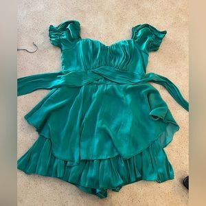 Green Romper (looks like a dress) with puffed shoulders and an adjustable waist